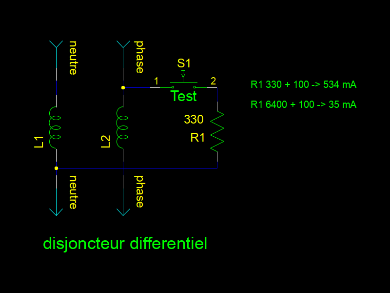 schéma simplifié de disjoncteur différentiel
