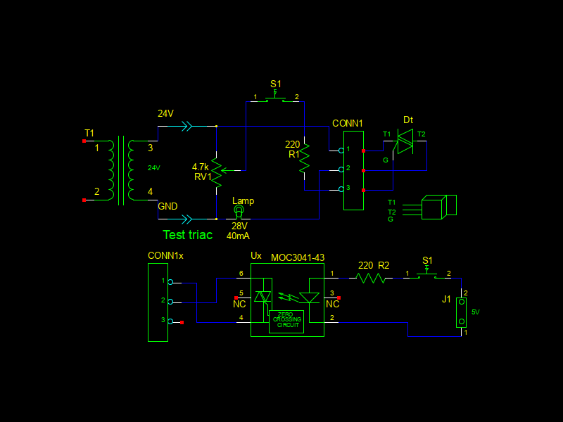 Schéma du montage de test du triac