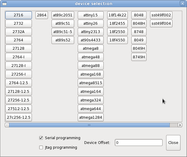 device selection menu