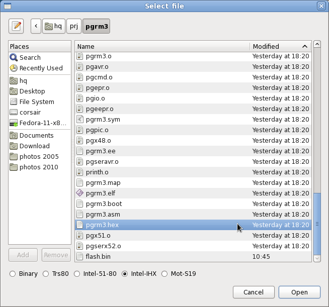 File selection menu
